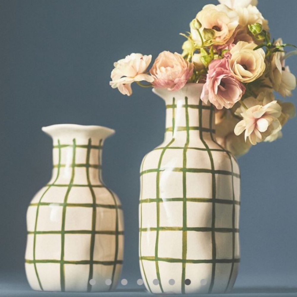 Anthropologie Maddy green checkered vase NIB